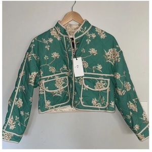 NWT 7 For All Mankind Quilted Floral Crop Print Jacket